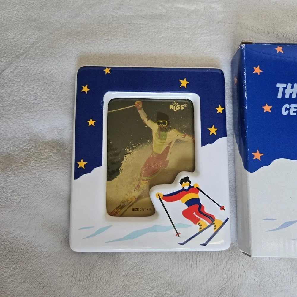 VTG Russ Berrie Ski Club Ceramic Picture Frame 3.5x5